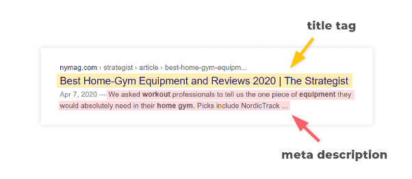 Example of meta descriptions in search results