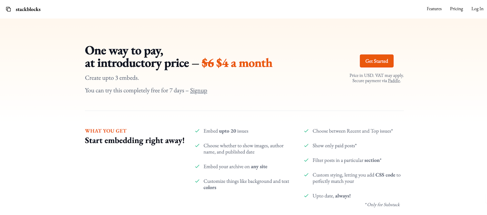 Stackblocks flat-rate pricing example