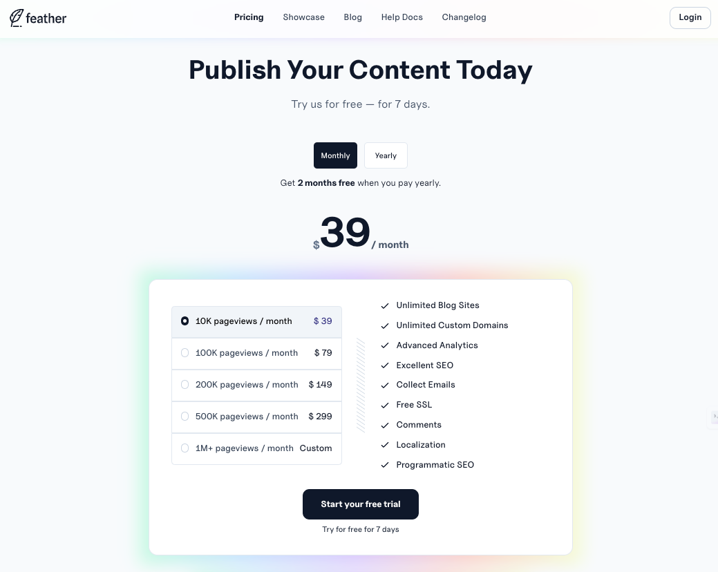Feather usage-based pricing example