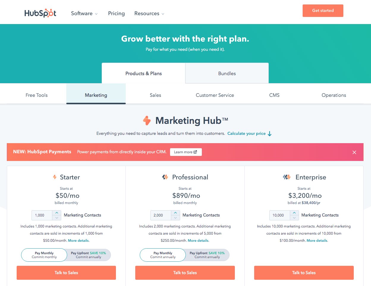 HubSpot pricing tiers example