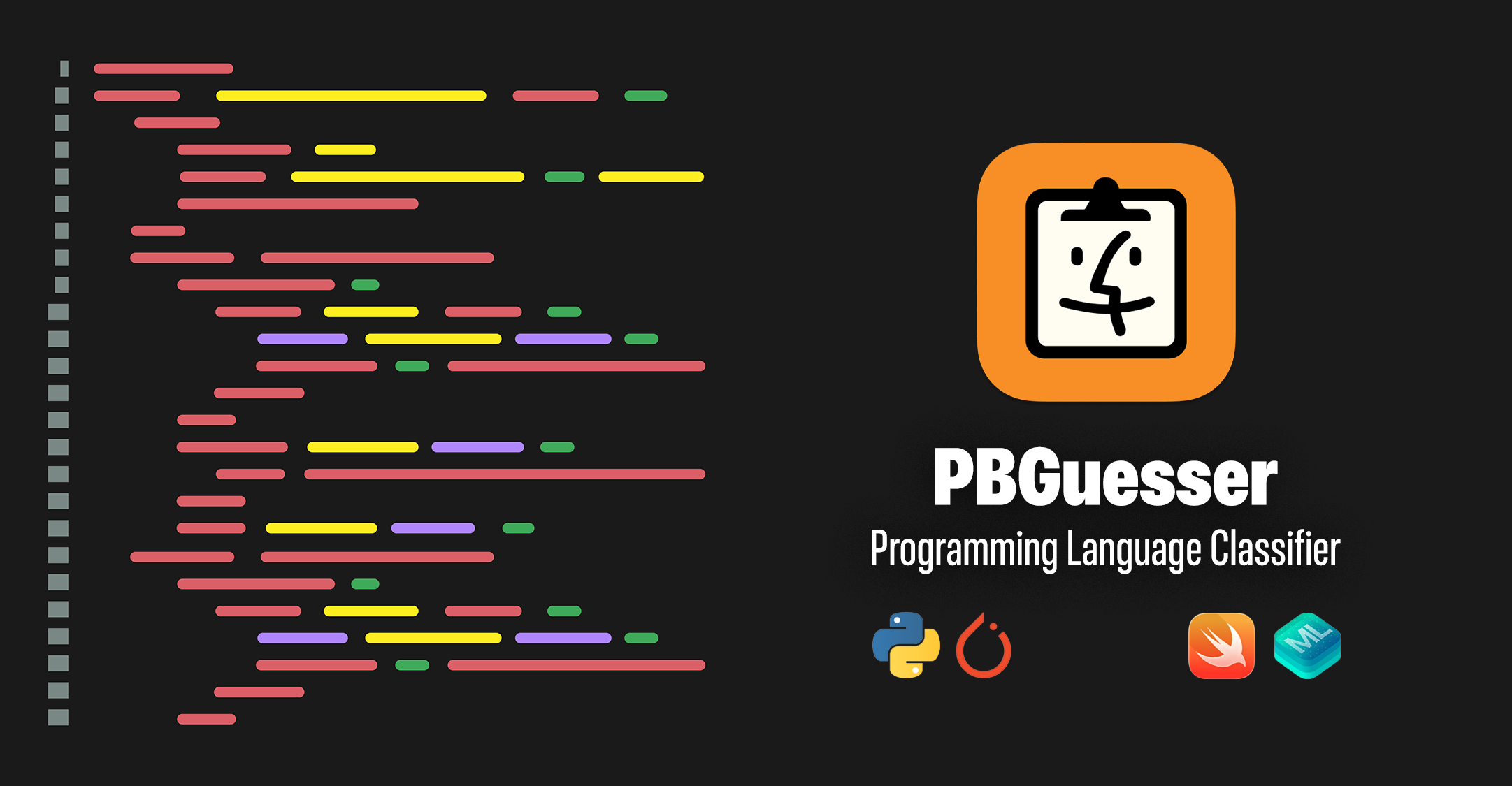 Project cover image for PBGuesser, my programming language classifier