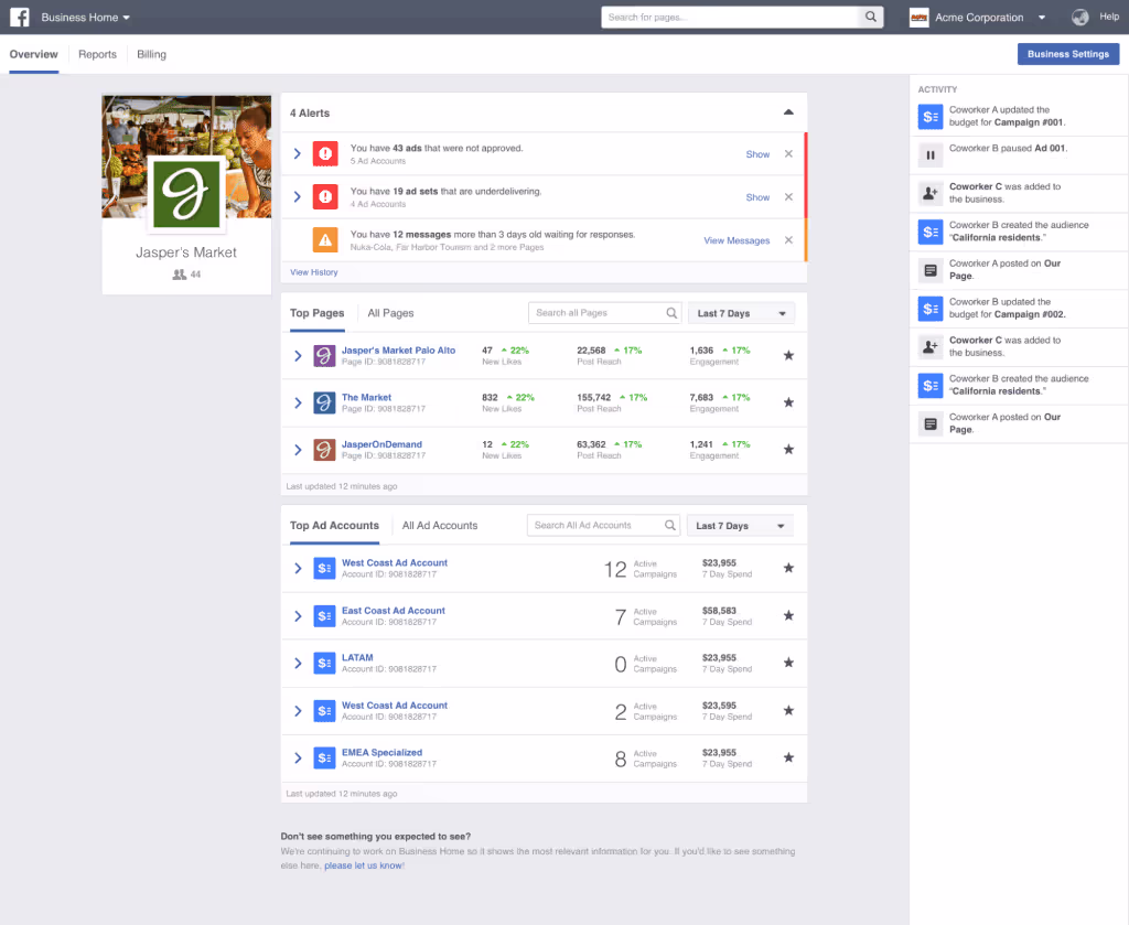 Screenshot of Meta Business Manager platform