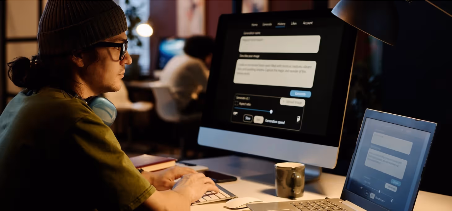 A web developer working with AI