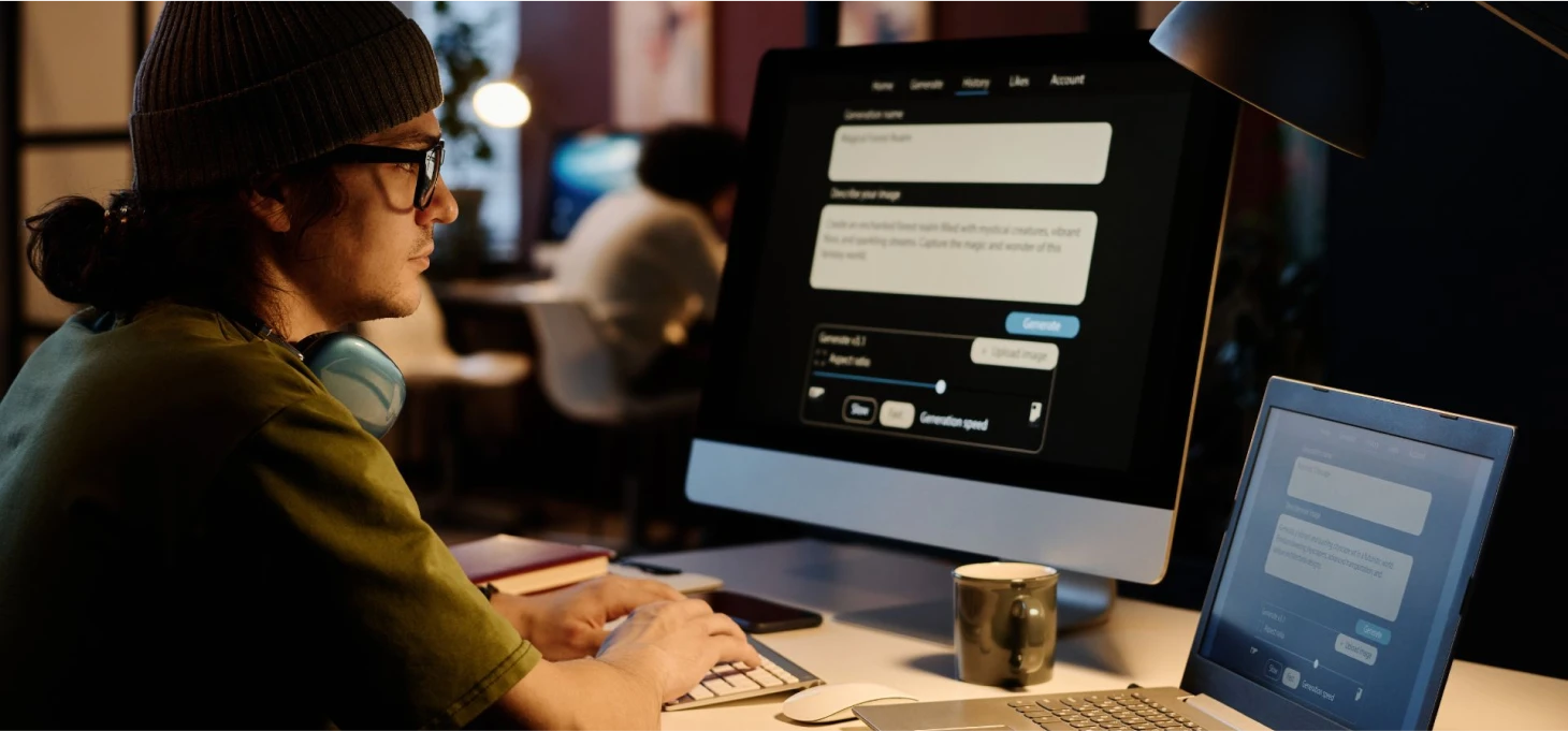 A web developer working with AI