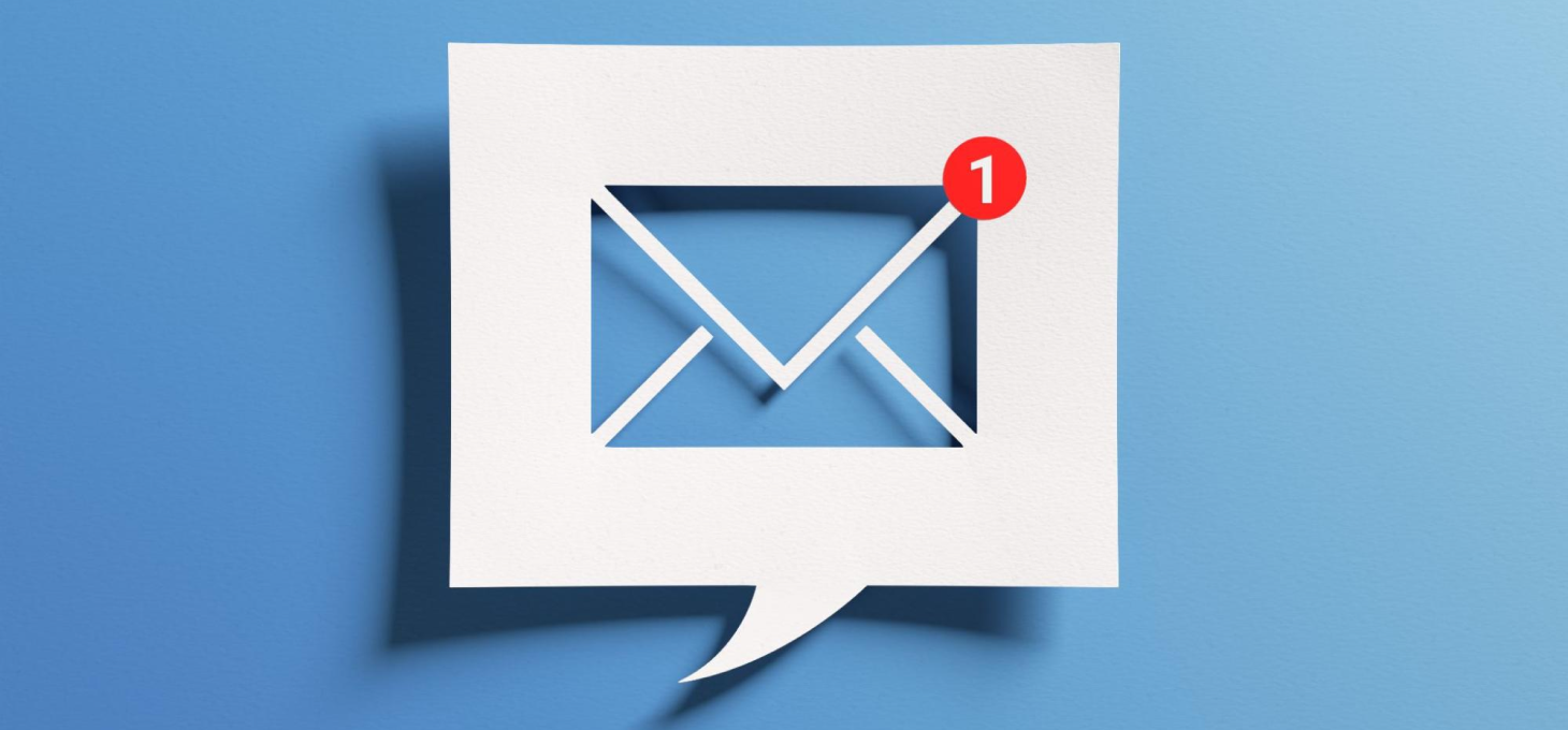 A mail icon against a blue backdrop
