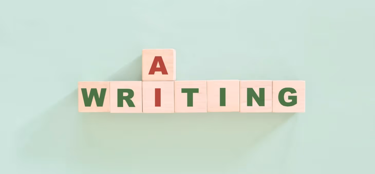 AI Writing spelled out in block letters on a green backdrop