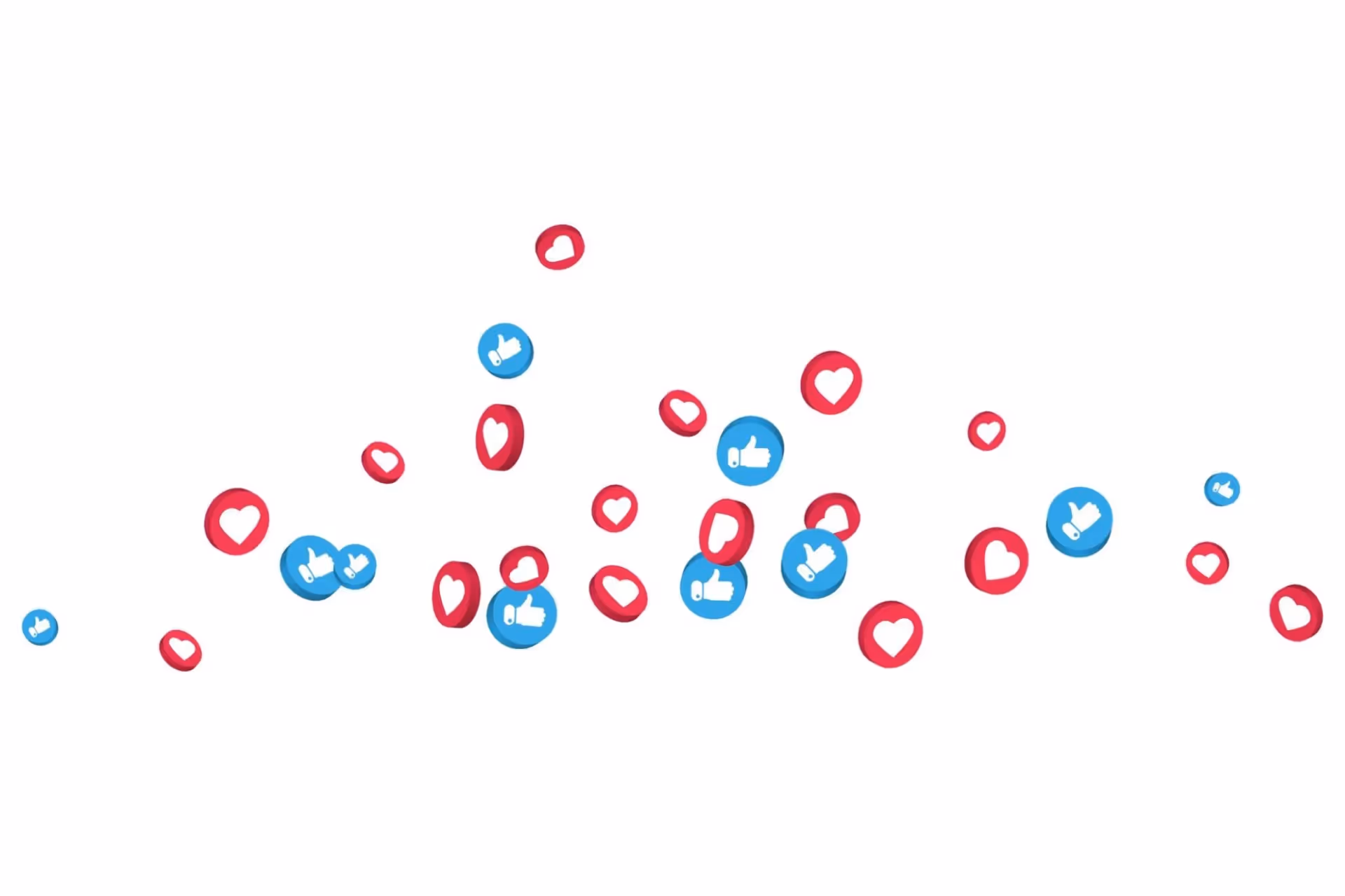 Likes and loves icons floating around on a white backdrop