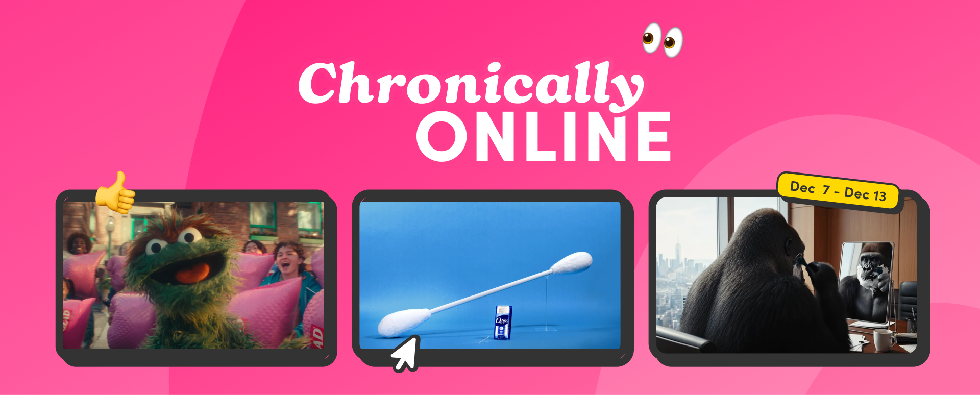 Featuring Oscar the Grouch, a Q-Tip, and a shaving gorilla, this image humorously embodies the chronically online culture.