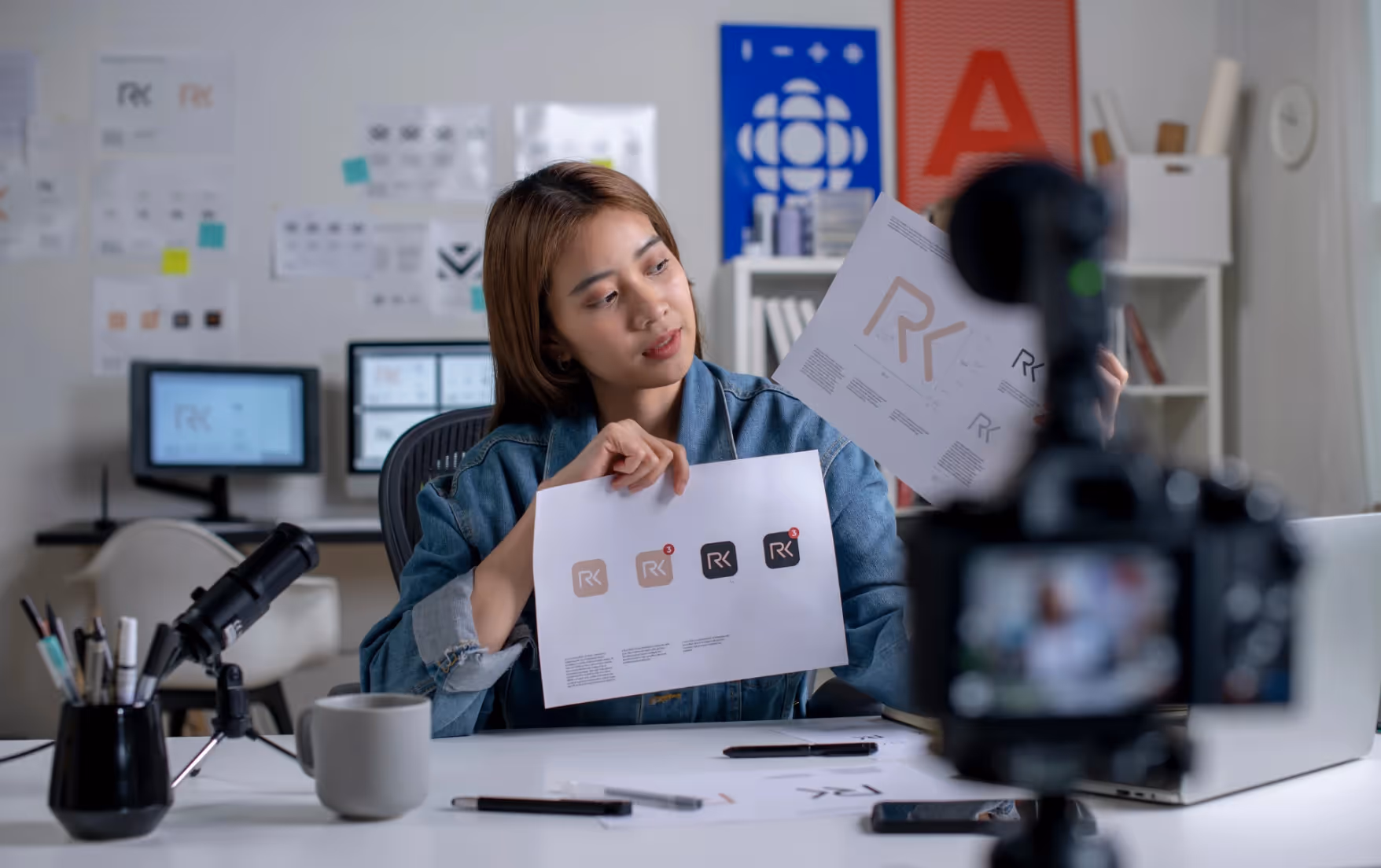 Graphic design influencer recording content for social media