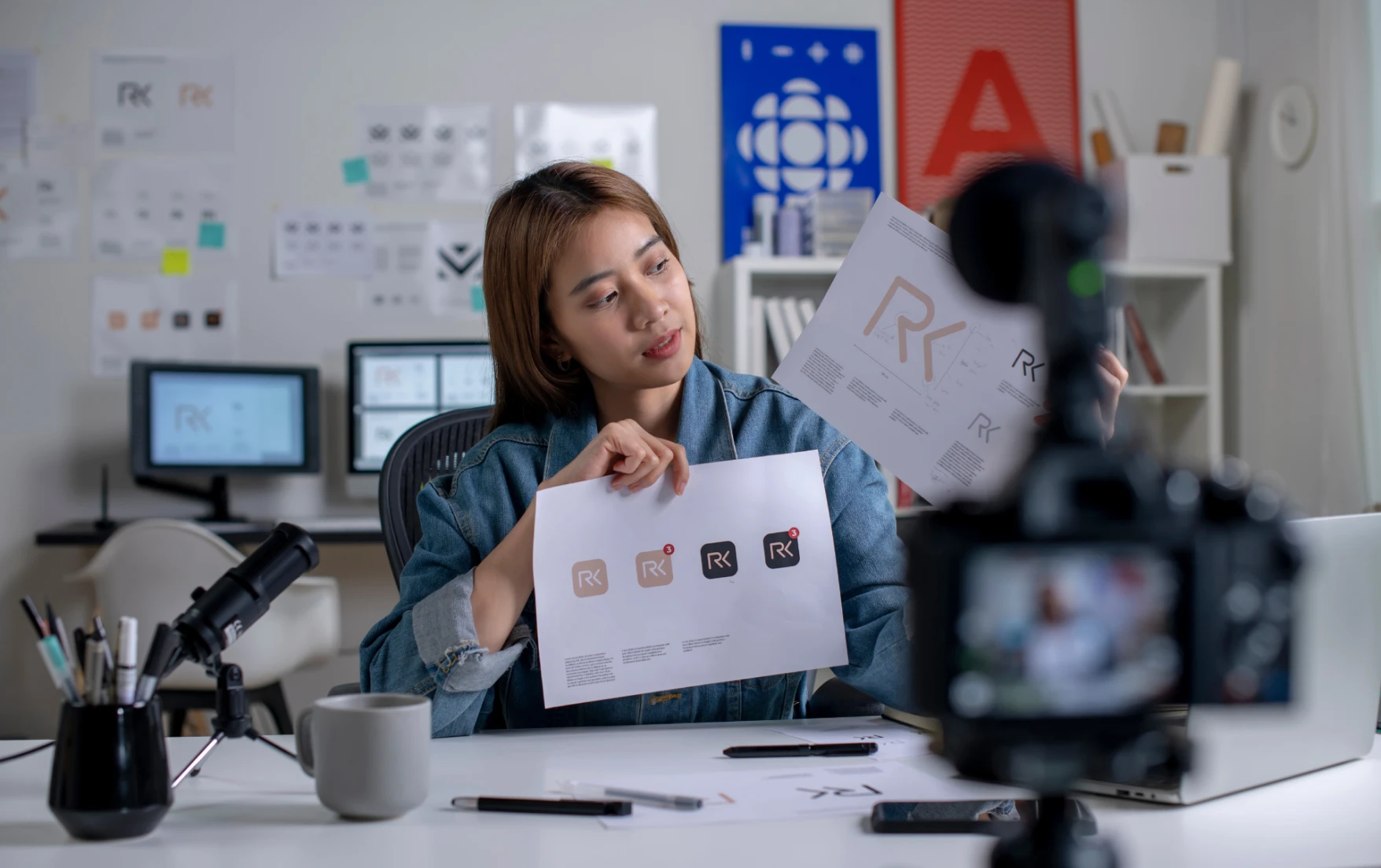 Graphic design influencer recording content for social media