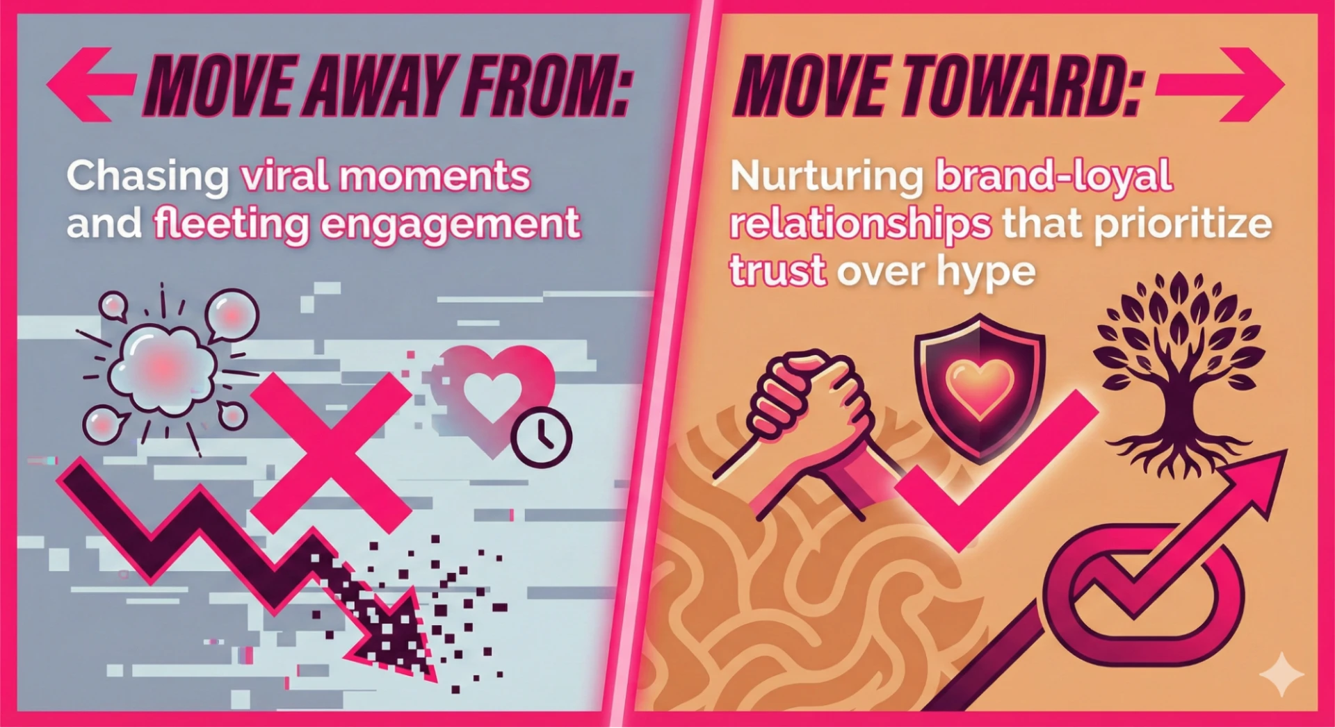 Infographic on Gen X marketing, suggesting moving away from chasing viral moments and moving toward nurturing brand-loyal relationships