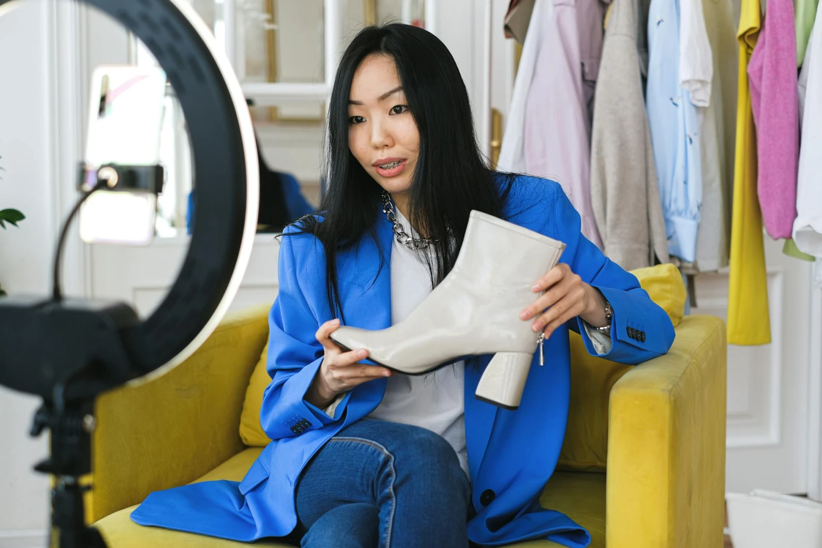 An influencer endorsing shoes to her niche audience