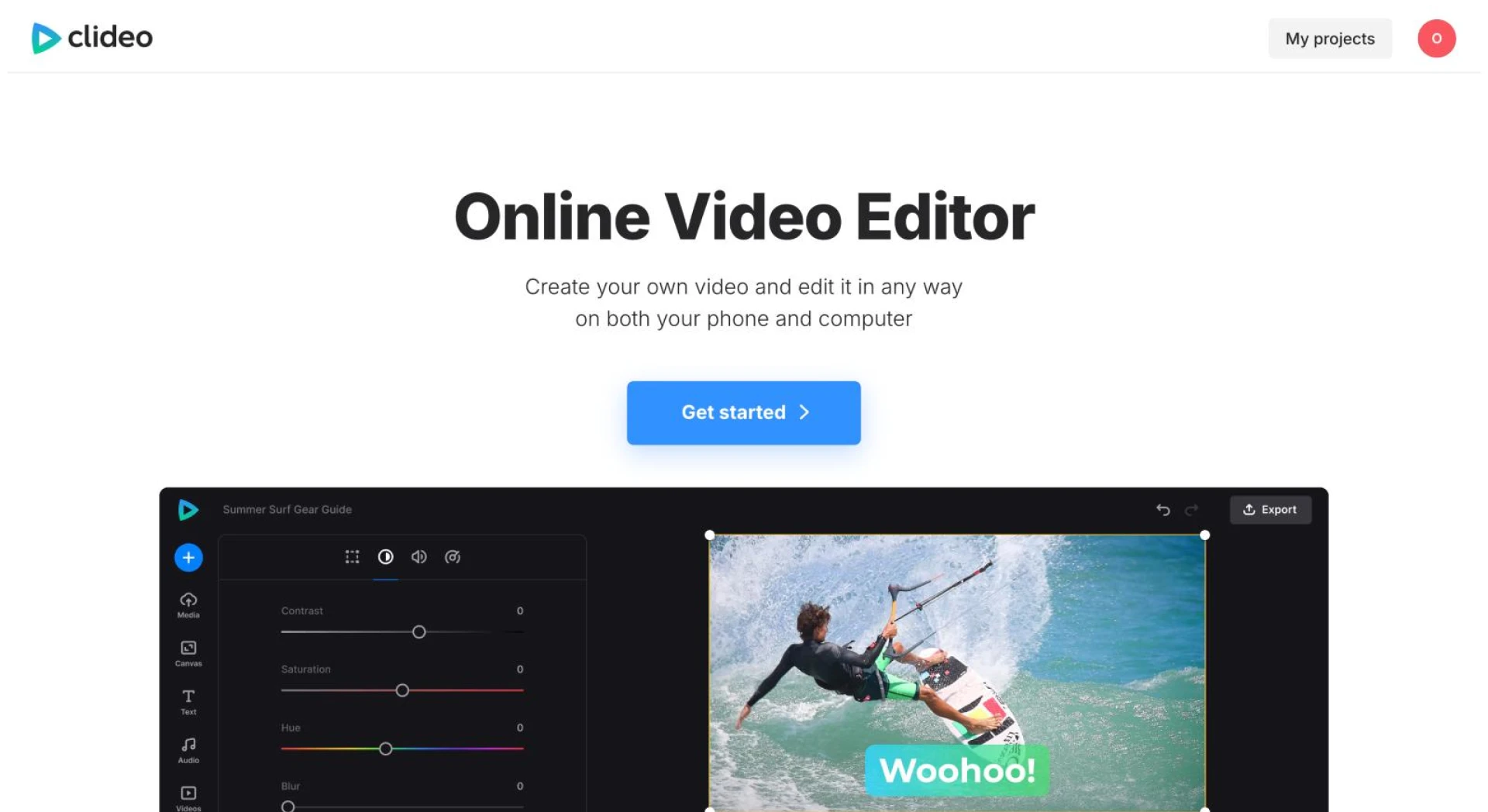 Clideo’s website interface, a beginner-friendly AI video editing tool