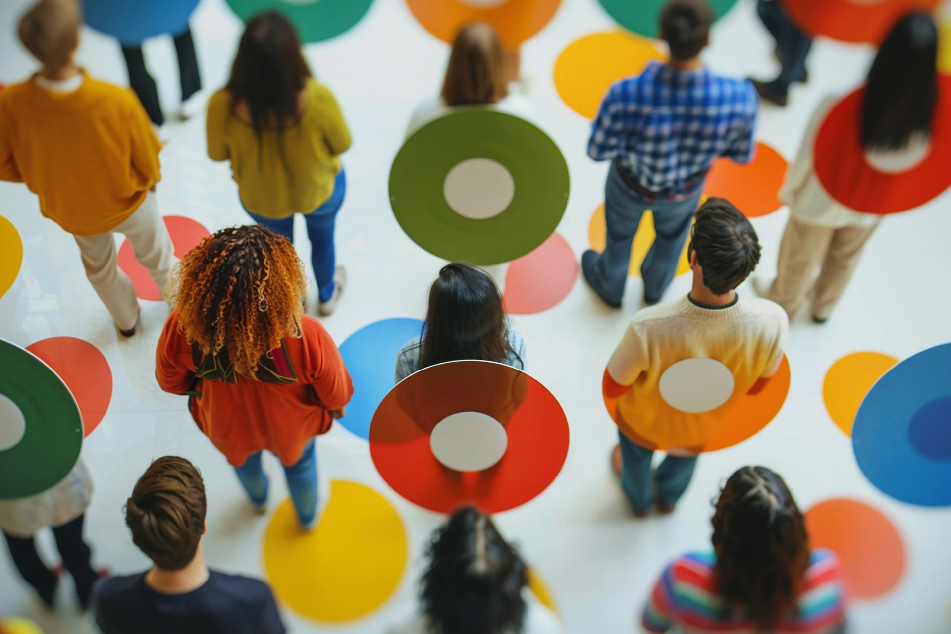 People in a crown with circle markers on their back, symbolizing audience segmentation