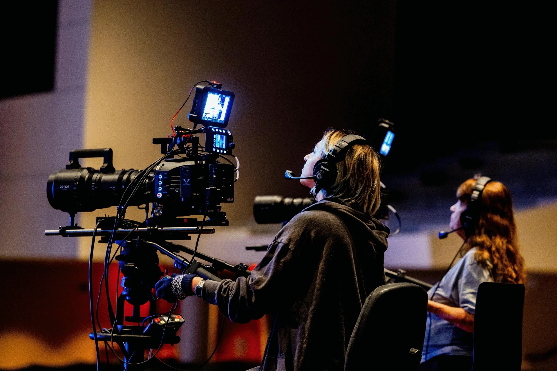 A professional film crew shooting a TV commercial