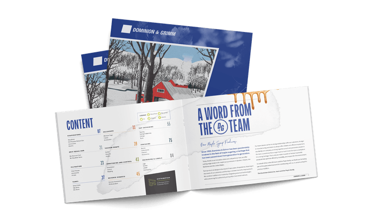 a mockup of a catalog Alister produced for Dominion & Grimm