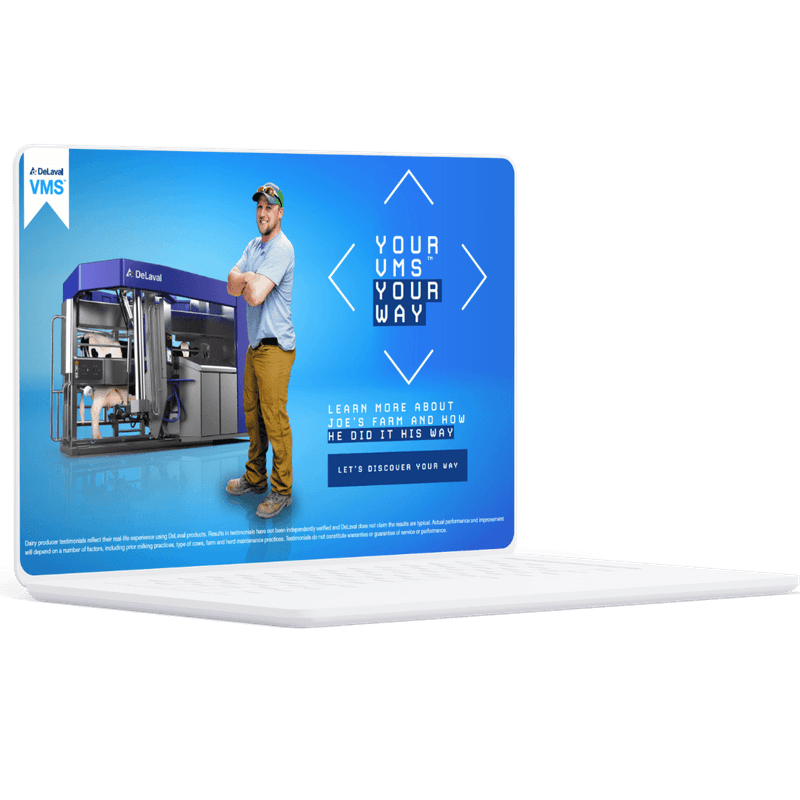 a laptop showing a video Alister produced for DeLaval