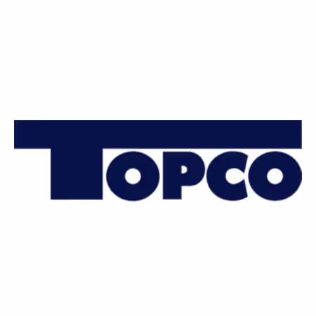 Topco company logo in dark blue geometric font