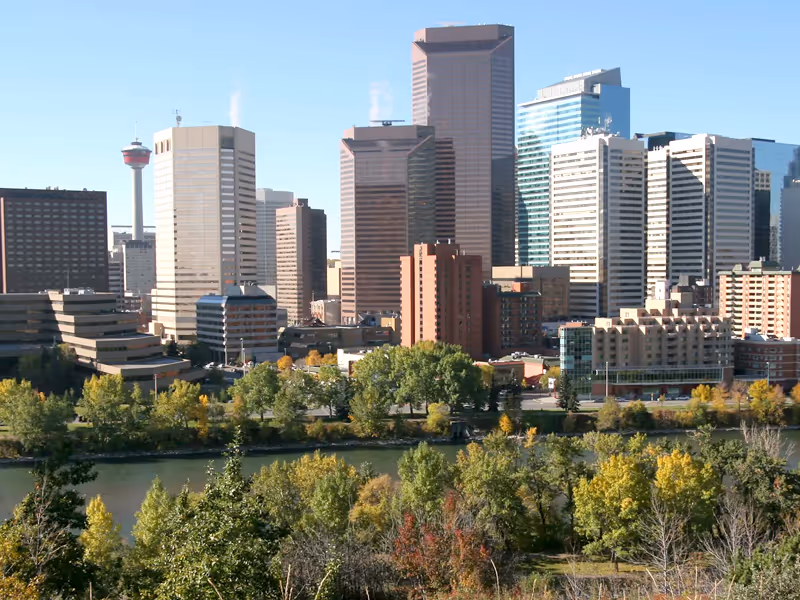 A city skyline with a river running through it