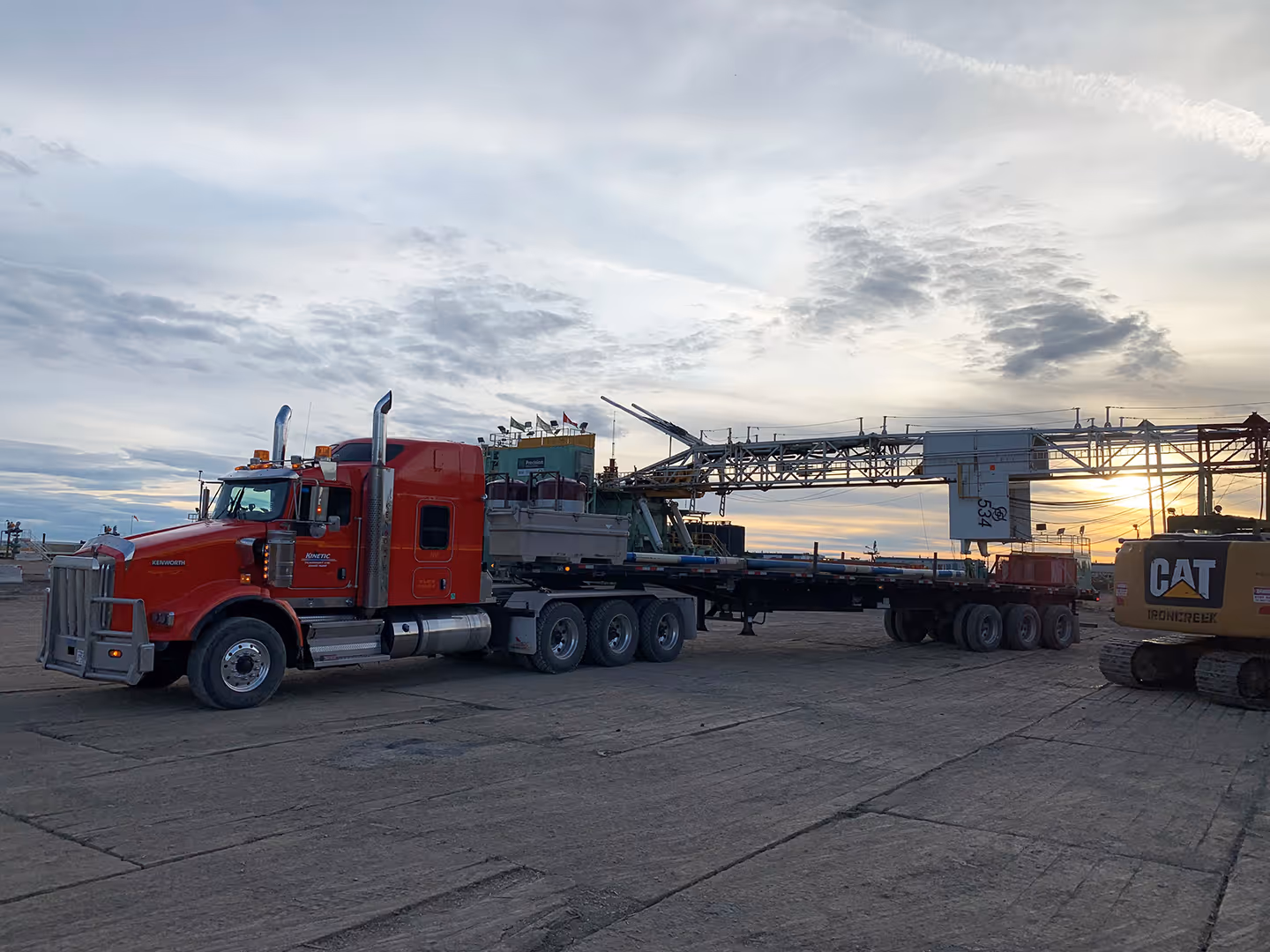 A large truck with a crane on the back of it