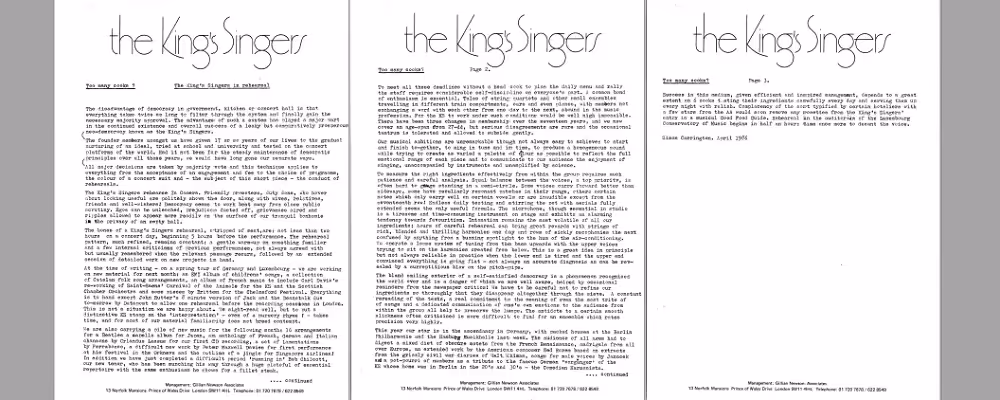 Ensemble Hub: Simon Carrington on KS rehearsal, April 1986
