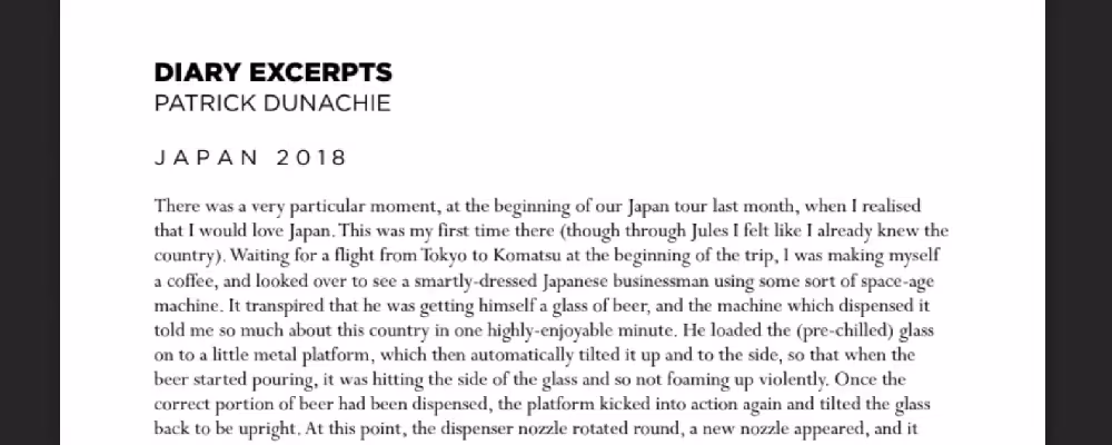 Pat's Japan tour diary