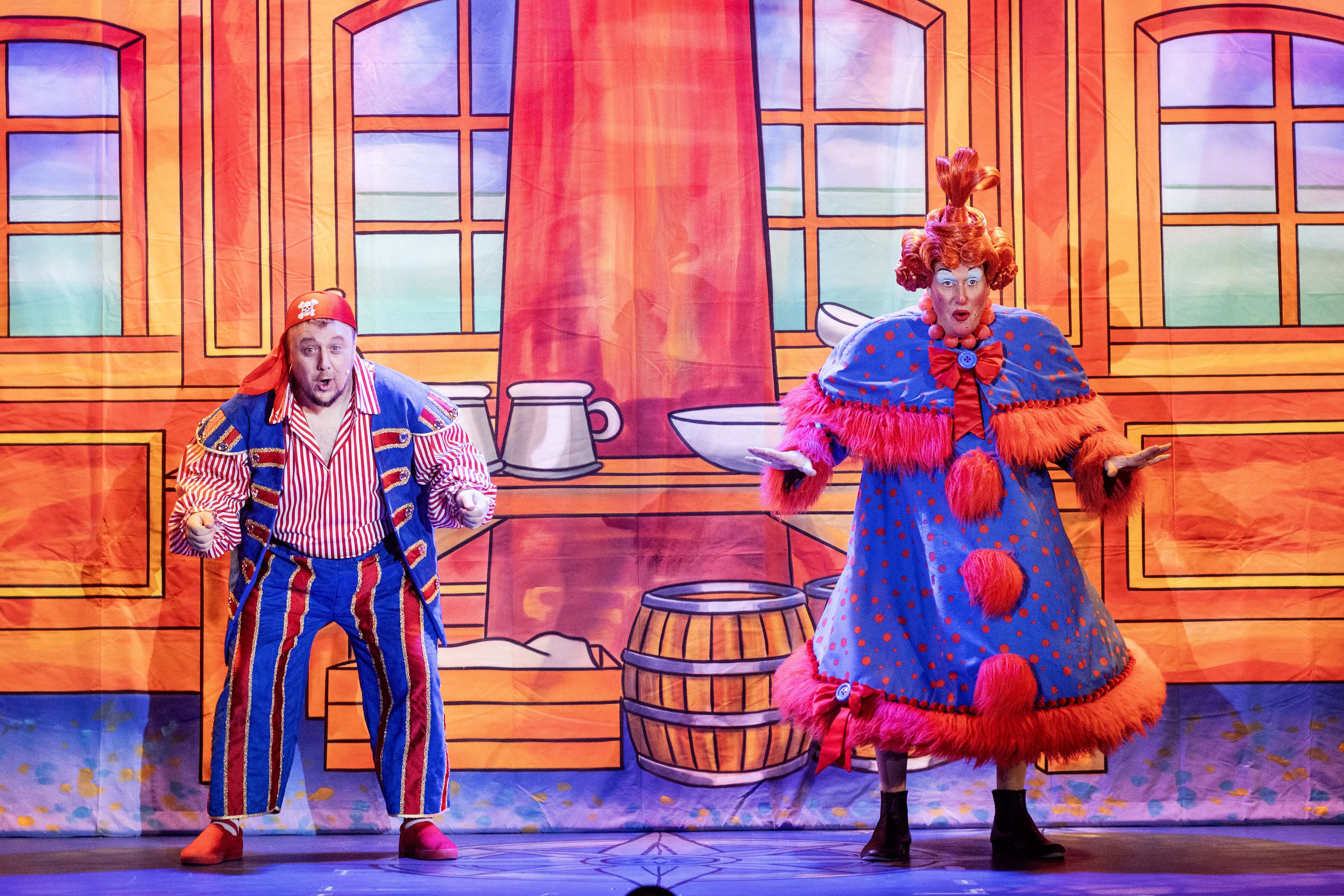 Smee and Mrs Smee the dame on stage