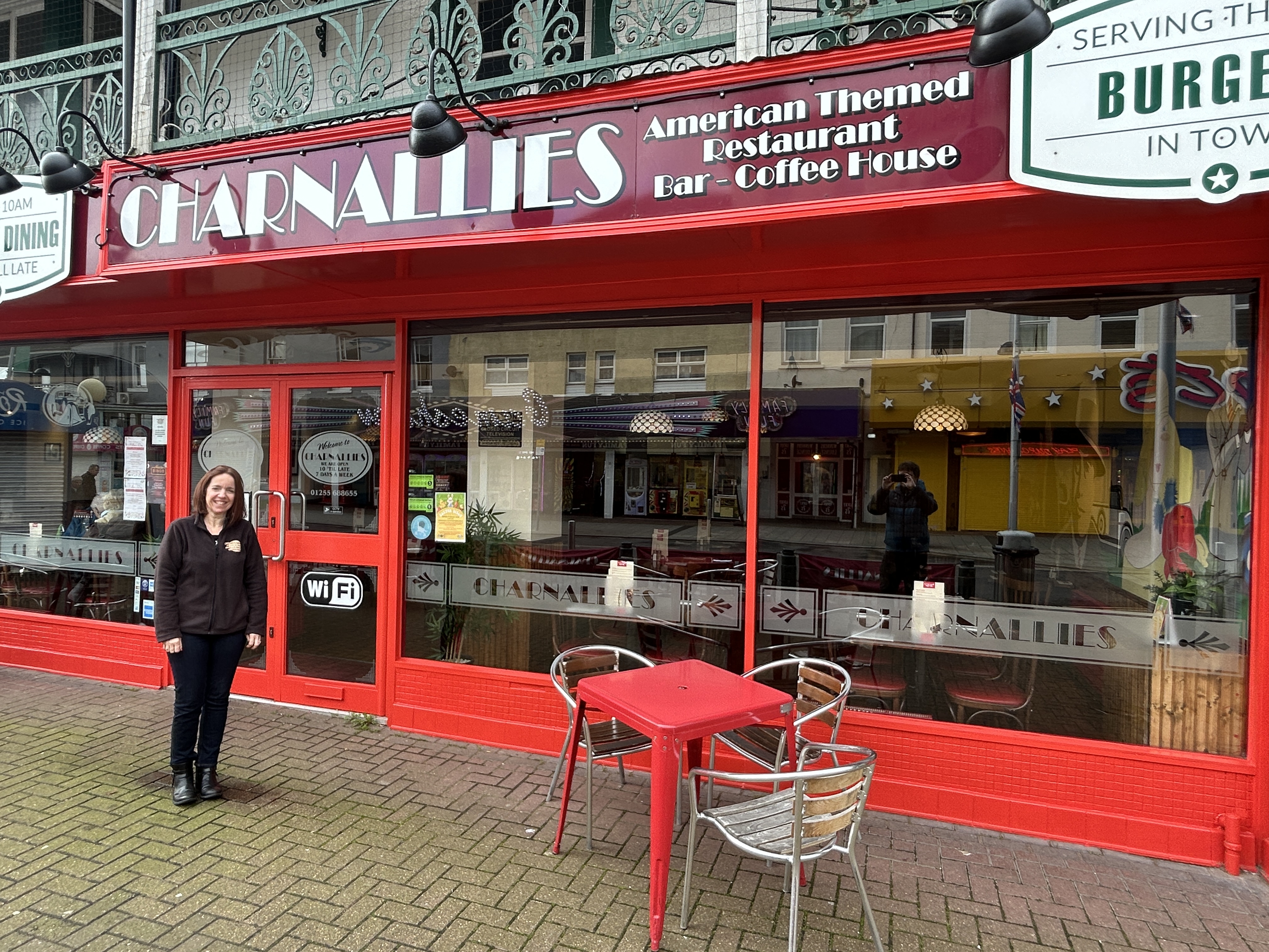 Lisa Brumpton outside Charnallies in Pier Avenue, Clacton