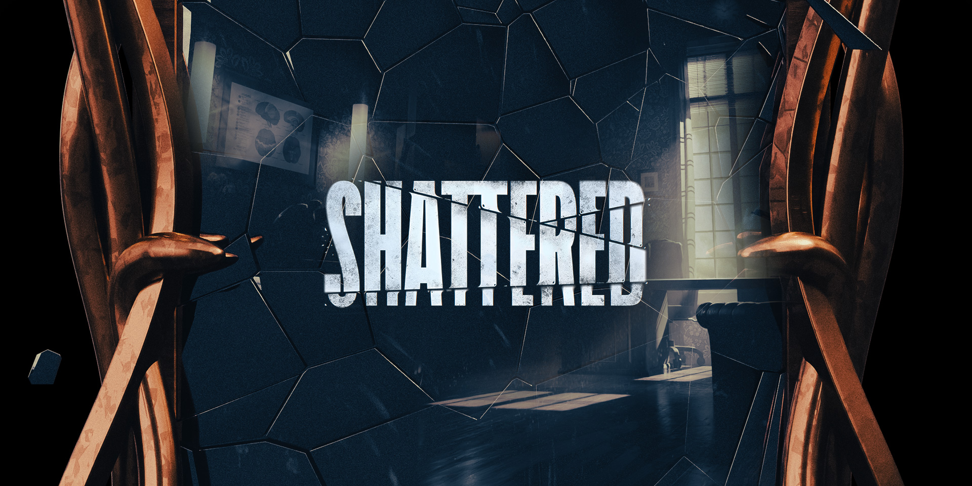 A CRT computer monitor UI screen from Shattered VR. Glowing green text on a slant spelling out error, with pixel distortion and blur.