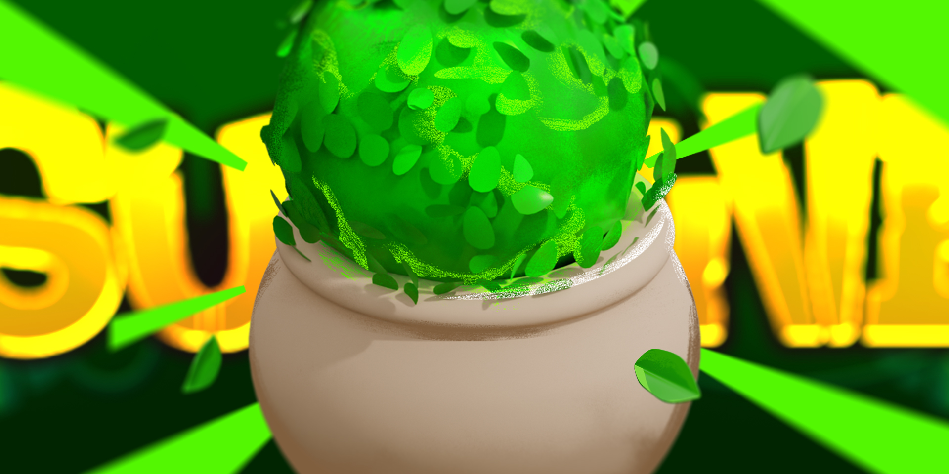 An illustration of a 3D bush for the UI of Horizon Worlds Survive.