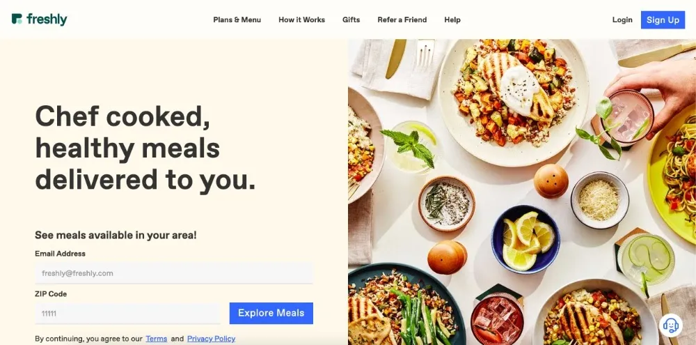 Screenshot of the Freshly website home page