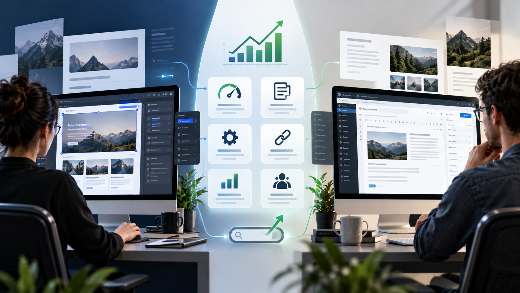 Webflow and WordPress SEO comparison showing speed, content, technical SEO, and organic growth factors