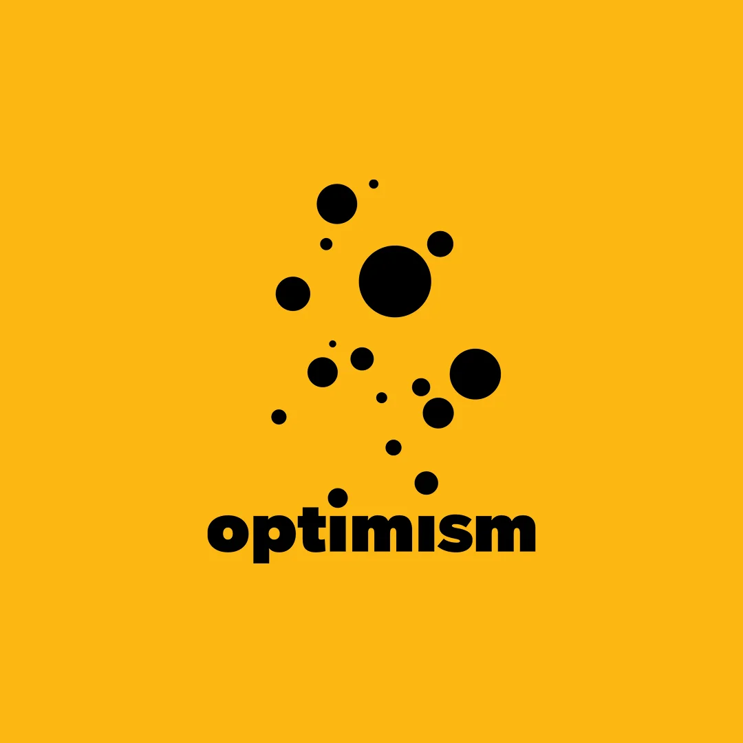 Optimism logo on brand yellow background
