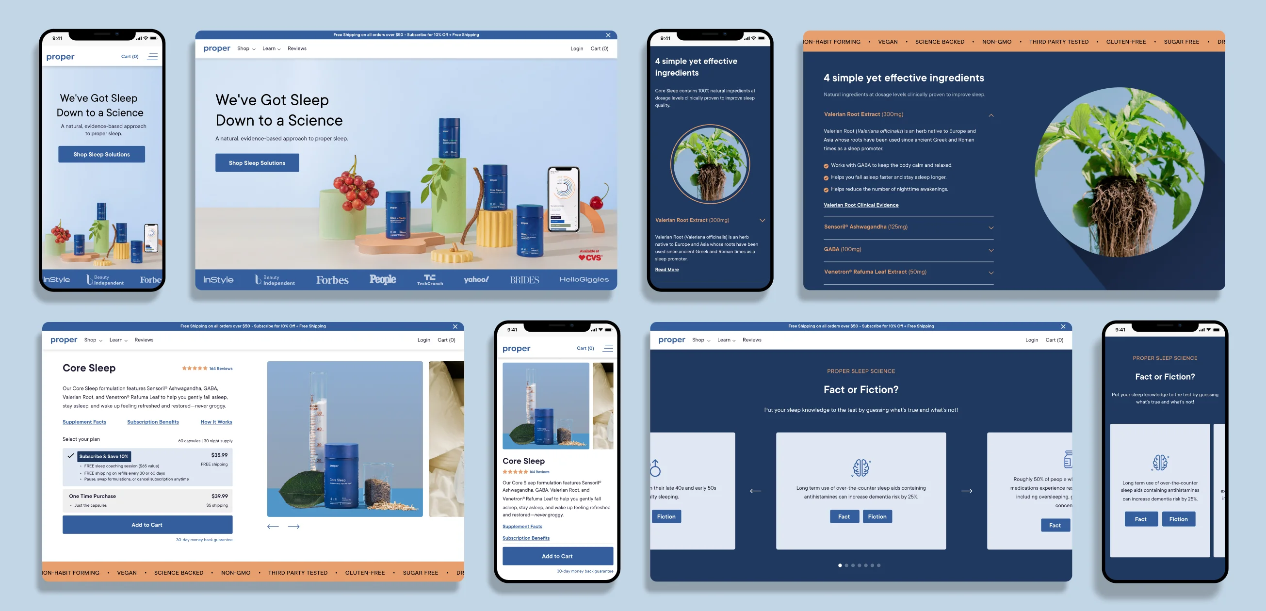 Proper Website Redesign Case Study thumbnail: Assorted desktop and mobile mockups