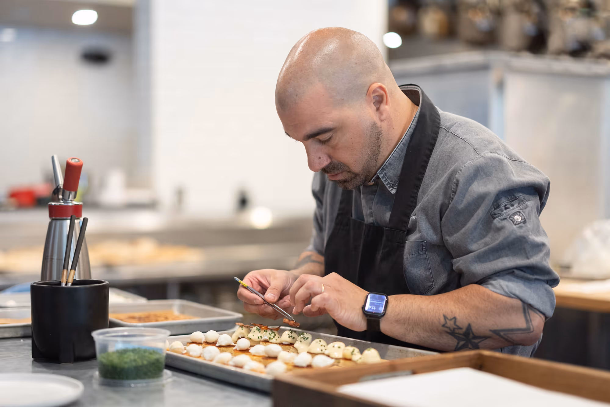 Chef Almedia plating appetizers