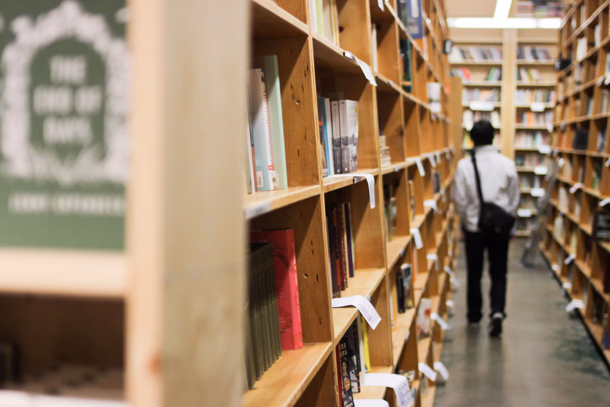 Rows of books at Powell's Books in Portland, Oregon