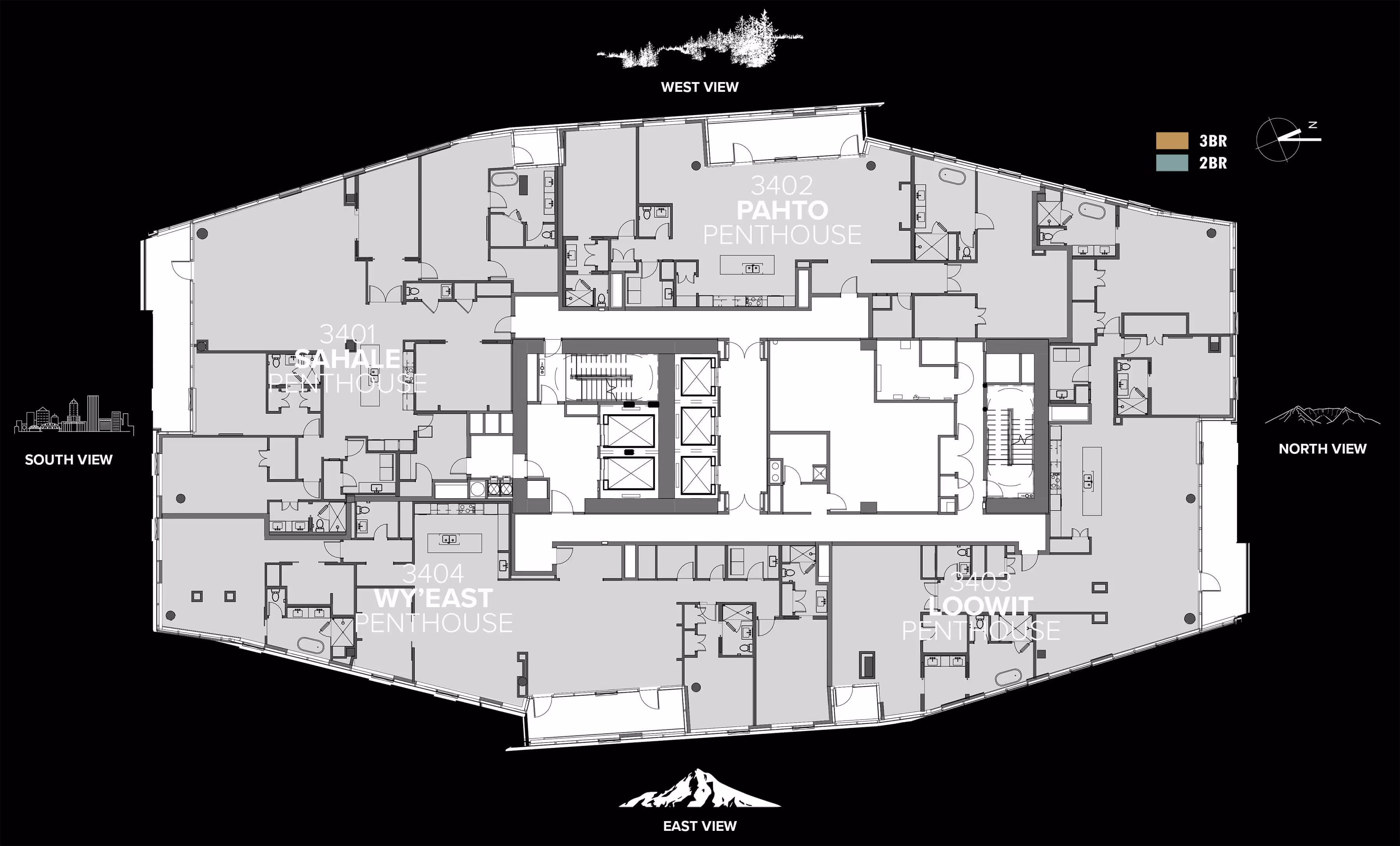 Floorplate for the 34th floor Penthouses