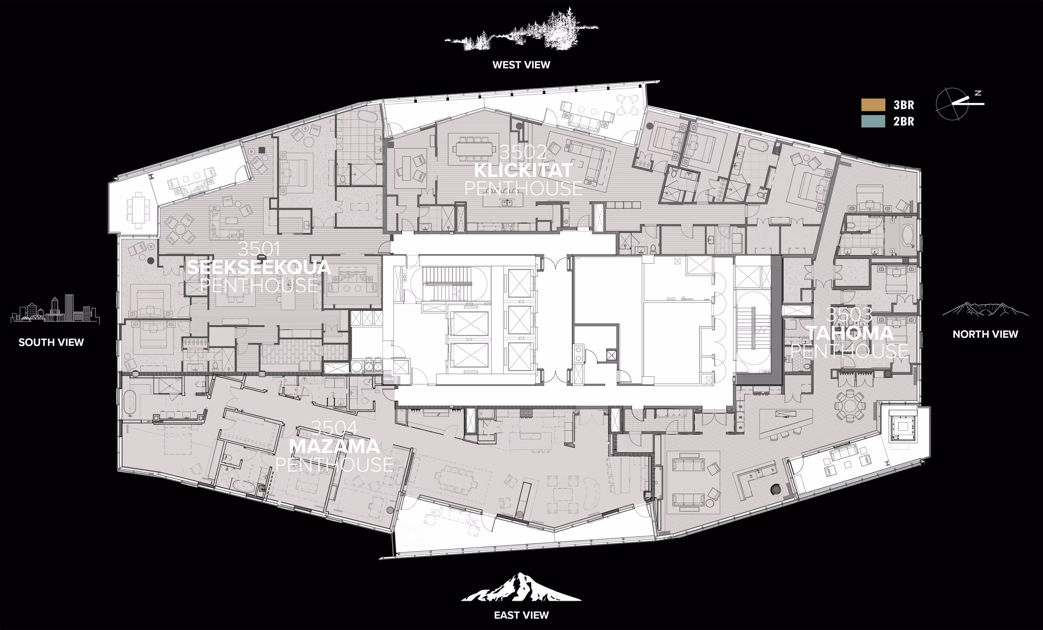 Floorplate for the 35th floor Penthouses