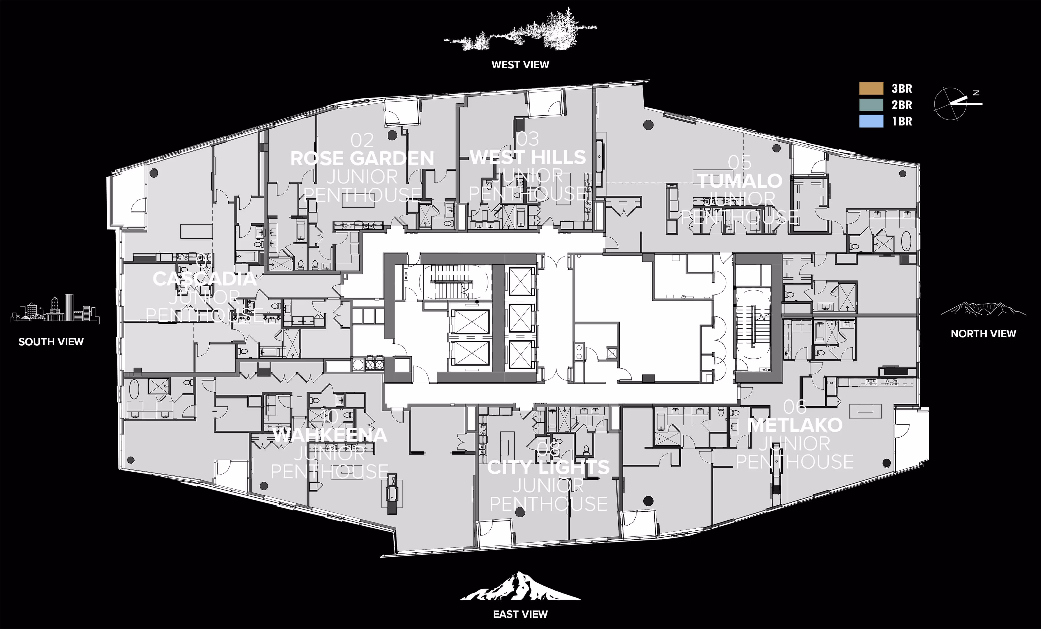 Floorplate for the 32nd & 33rd floor Junior Penthouses