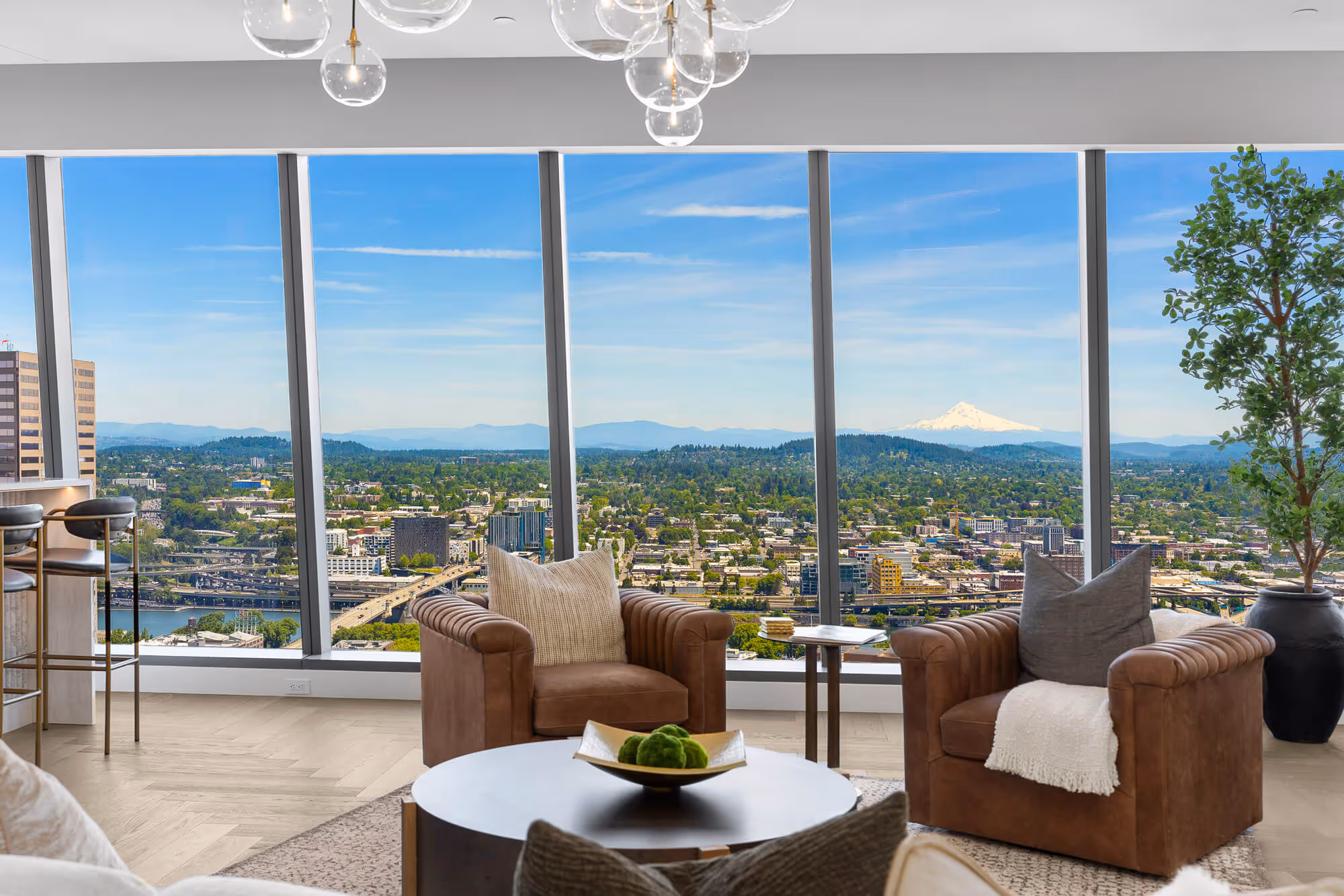 Sweeping view of Mt. Hood from Penthouse living room