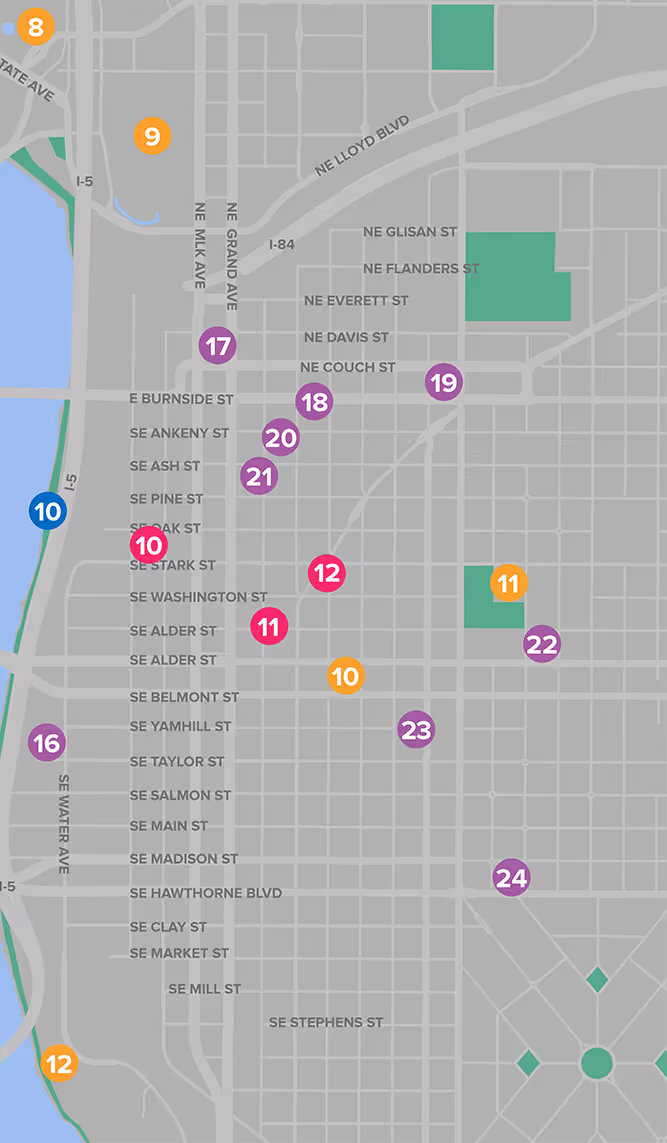 Map of notable attractions in Portland, Oregon