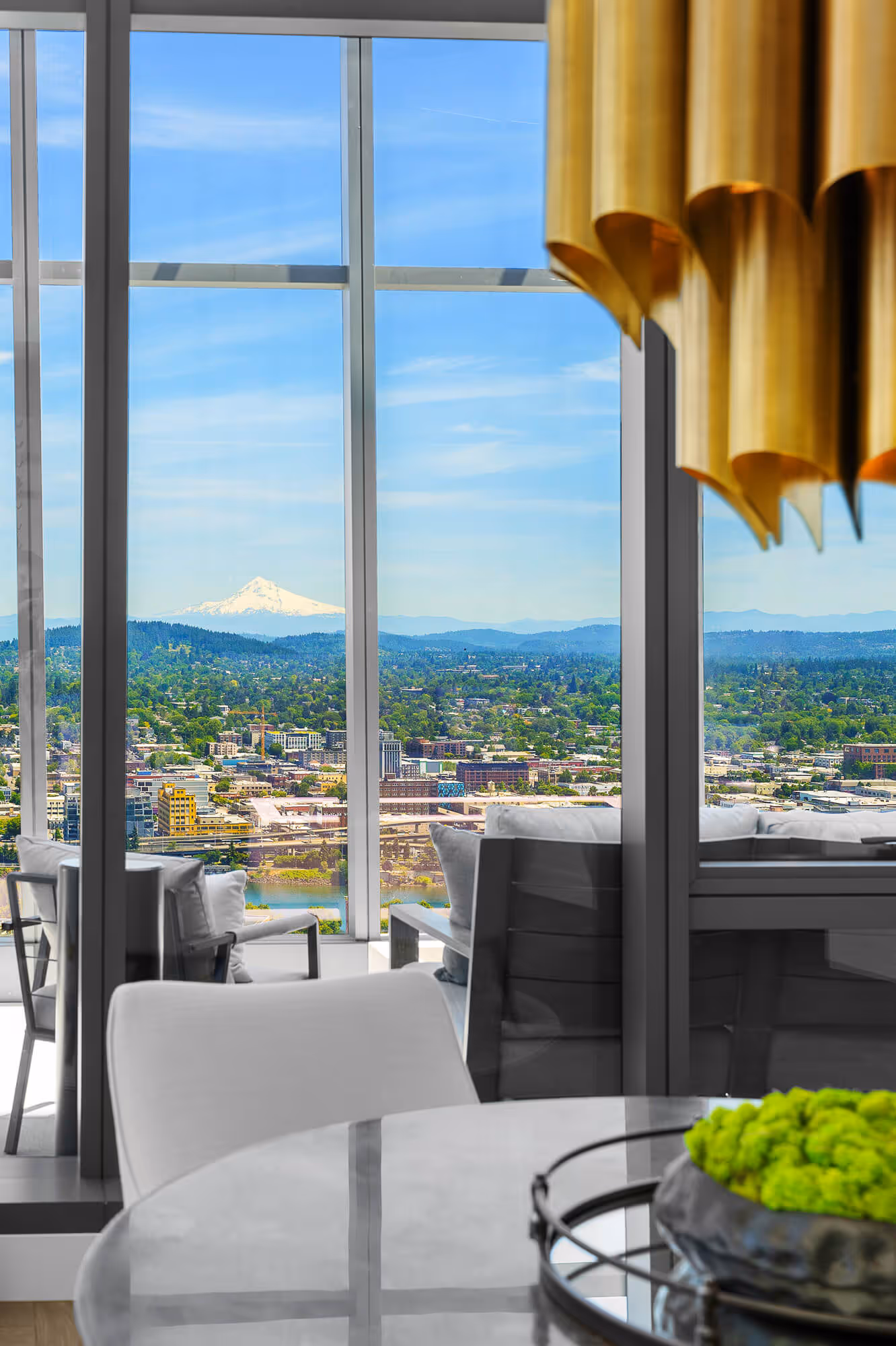 Portland skyline viewed from Penthouse with Mt. Hood in the distance