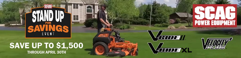 Up to $1500 Off SCAG V-Ride Zero Turn Mowers