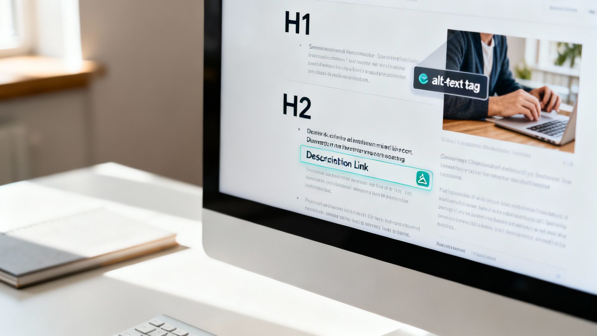 A person working on a laptop with charts and graphs on the screen, illustrating the data-driven nature of SEO and accessibility.