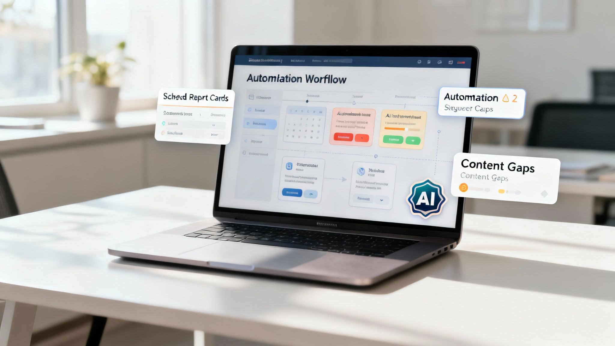 An abstract illustration showing interconnected nodes and data streams, representing AI and automation processes.