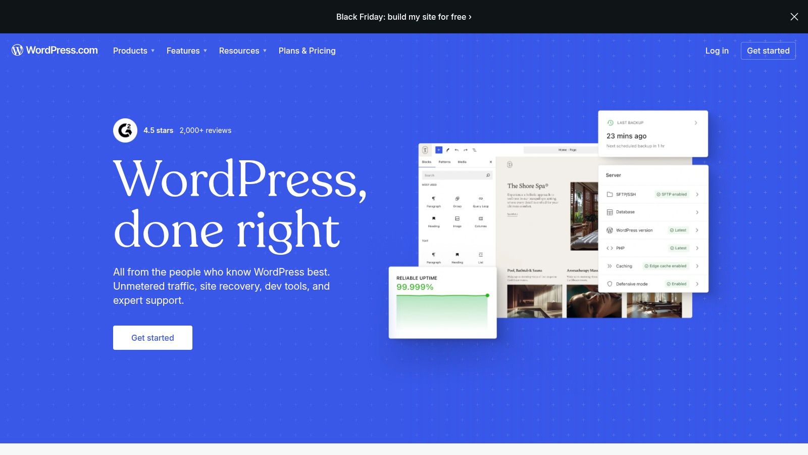 WordPress.com dashboard showing site stats and management options.