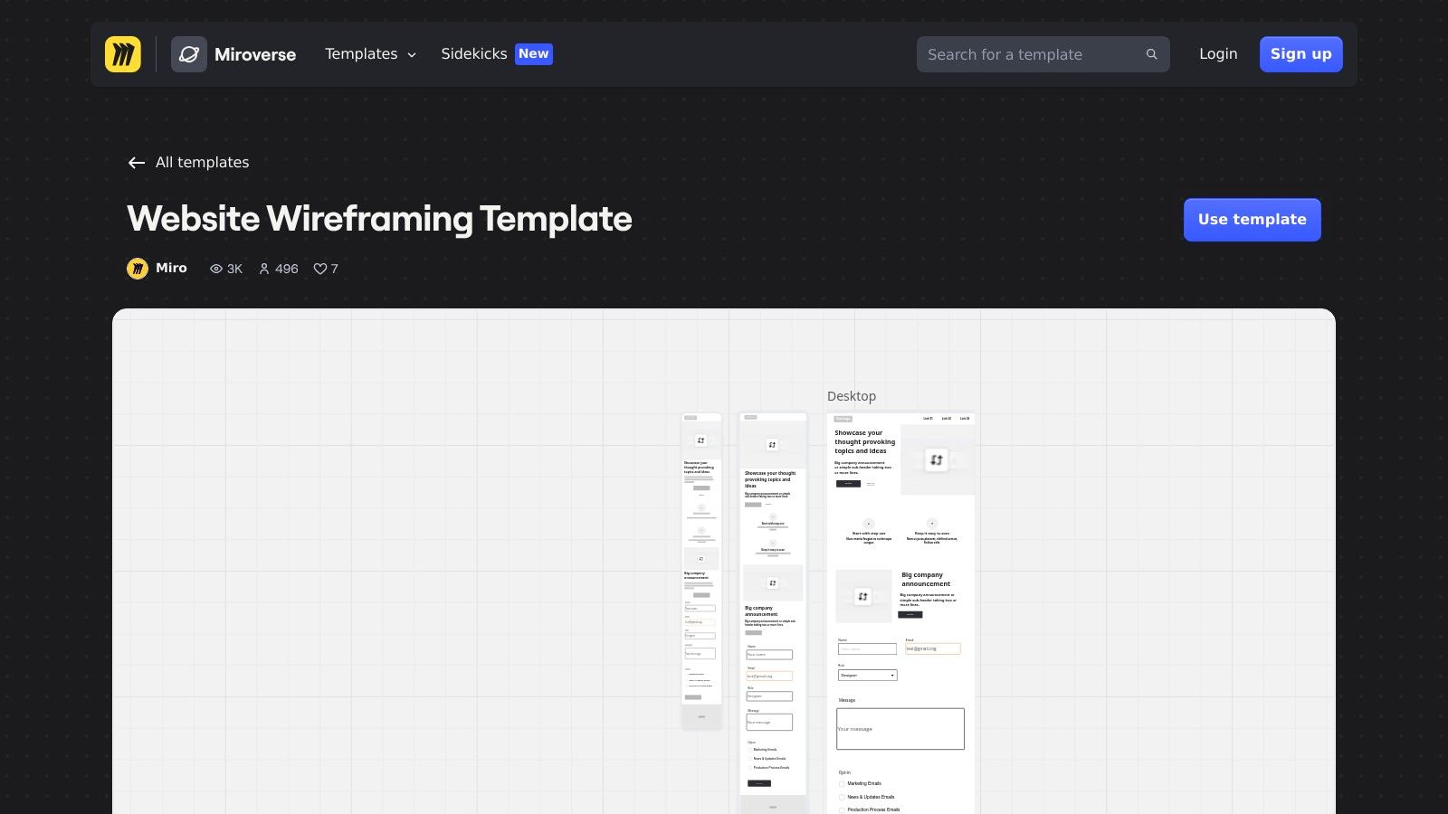 Miro – Website Wireframing templates