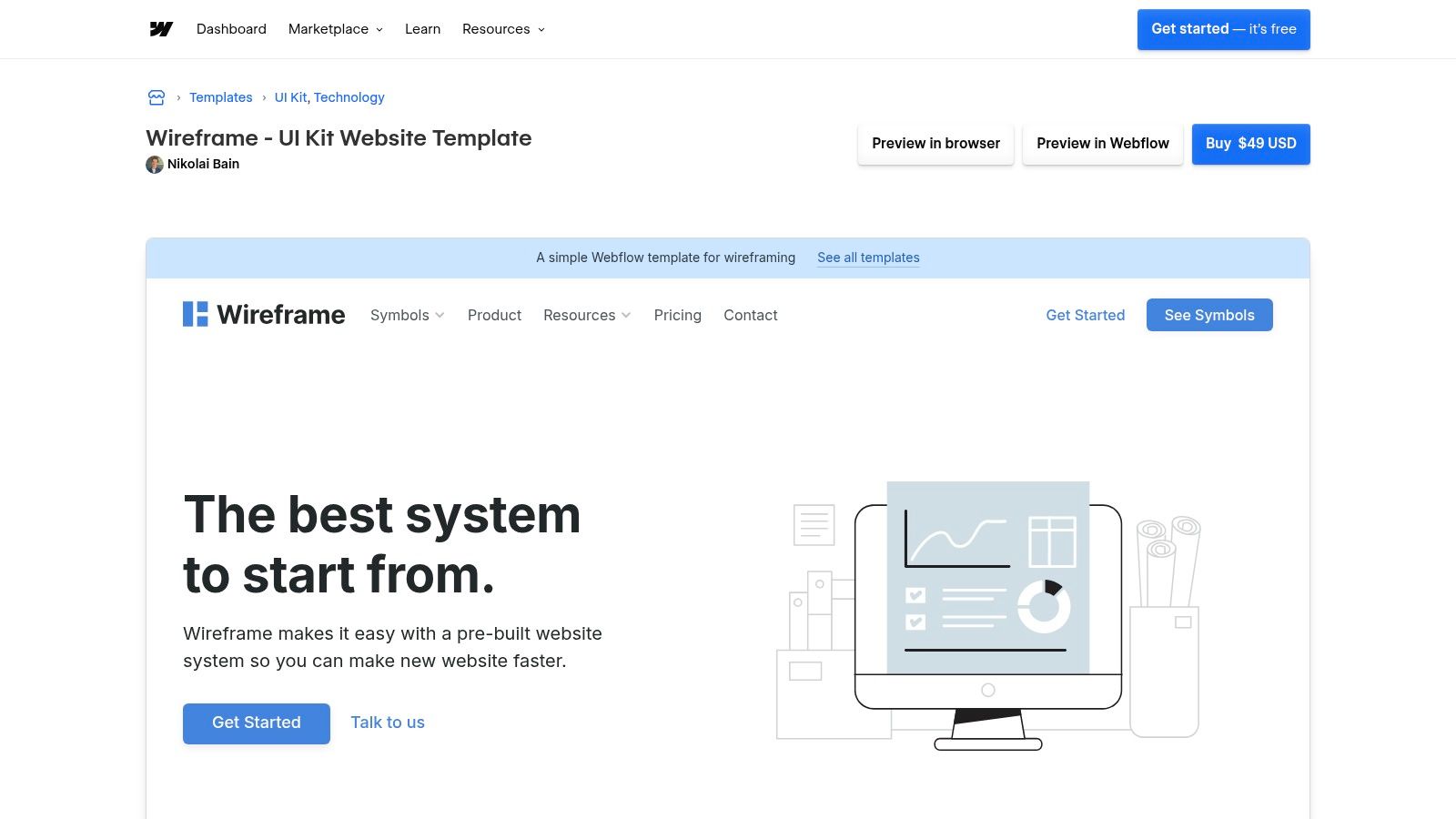 Webflow Templates – "Wireframe" website template