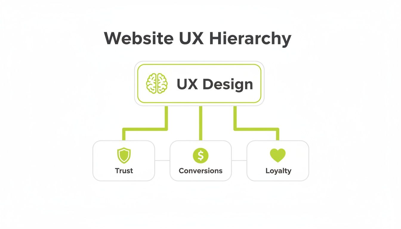 Diagram illustrating Website UX Hierarchy: UX Design leads to Trust, Conversions, and Loyalty.