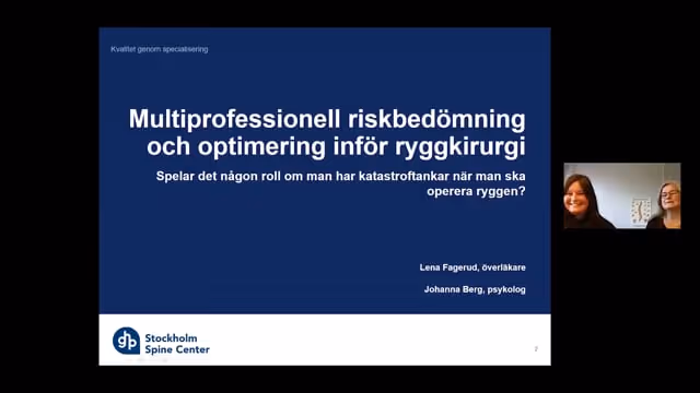 Lena Fagerud, Överläkare, Johanna Berg, Psykolog, Stockholm Spine Center